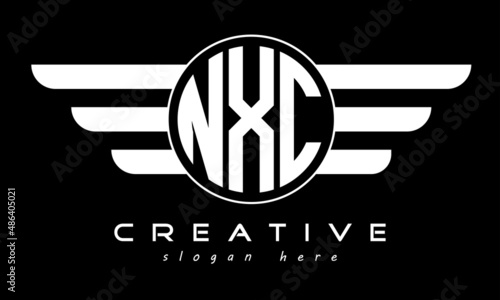 NXC three letter monogram type circle letter logo with wings vector template. photo