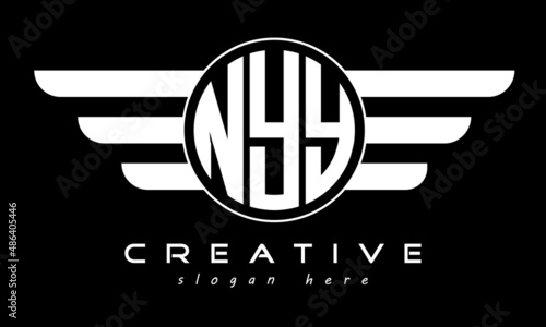NYY three letter monogram type circle letter logo with wings vector template. photo
