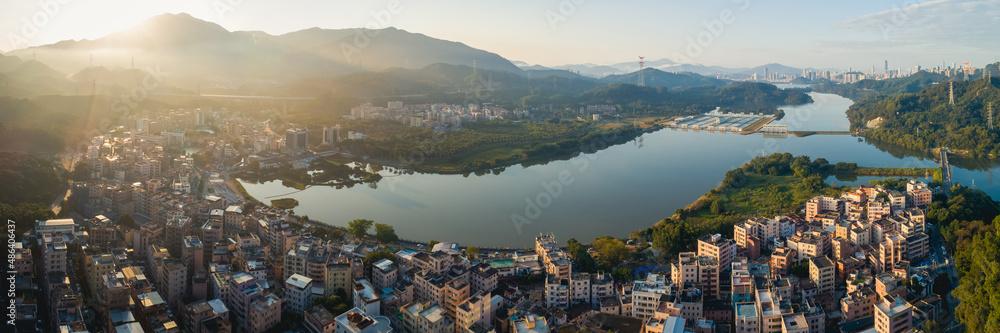 Aerial view of sunrise urban village landscape  in Shenzhen city,China