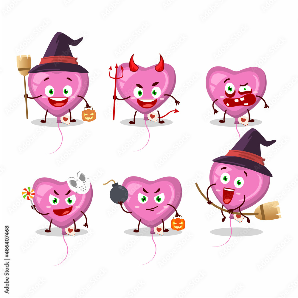 Halloween expression emoticons with cartoon character of pink love balloon Halloween expression emoticons with cartoon character of pink love balloon