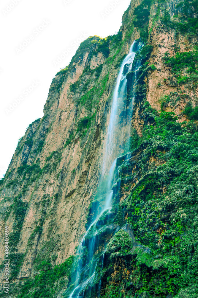 Detail of canyon of Sumidero in Chiapas state, in Mexico. Waterfall in canyon of Sumidero.