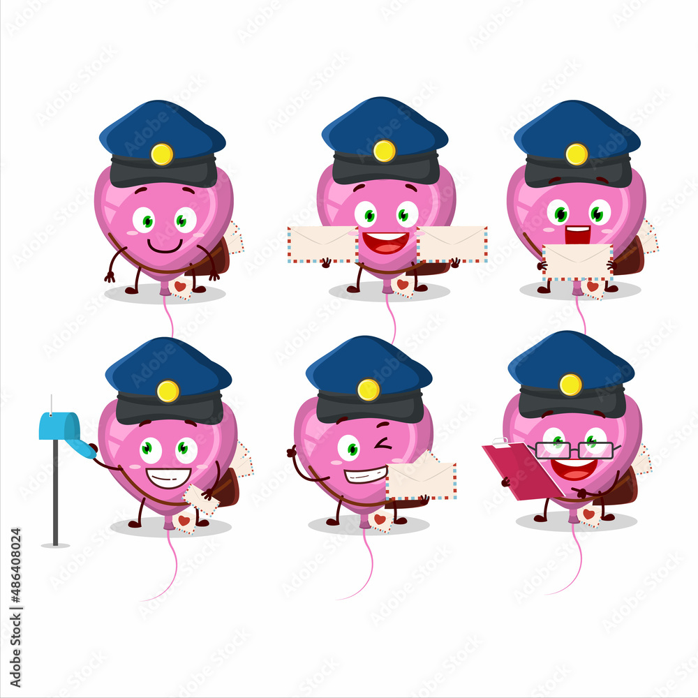 Obraz premium A picture of cheerful pink love balloon postman cartoon design concept