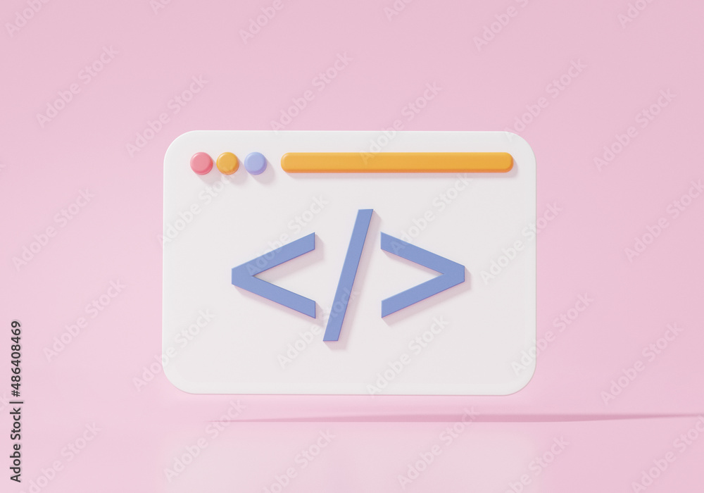 Web UI-UX design software developer concept. Coding language development on pink background, programming application project. 3d render illustration Web UI-UX design software developer concept. Coding language development on pink background, programming application project. 3d render illustration
