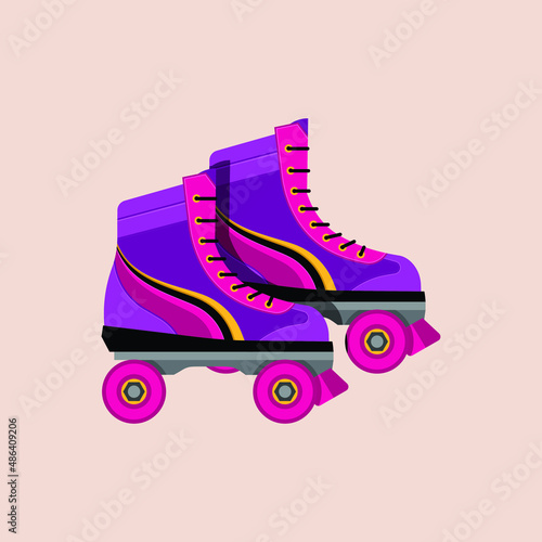 Violet classic roller skates. Roller skates with four wheels. Flat vector illustration isolated.
