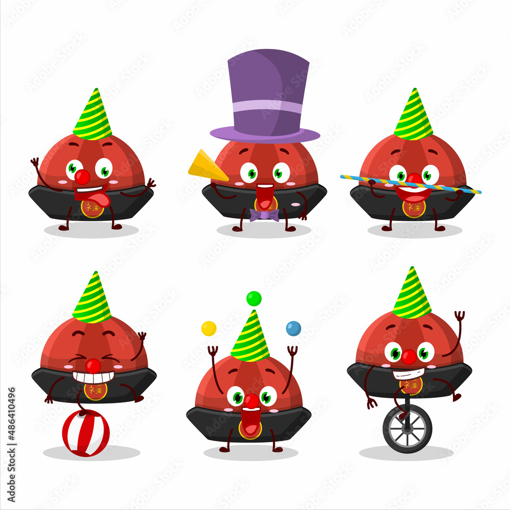 Cartoon character of red chinese traditional hat with various circus shows