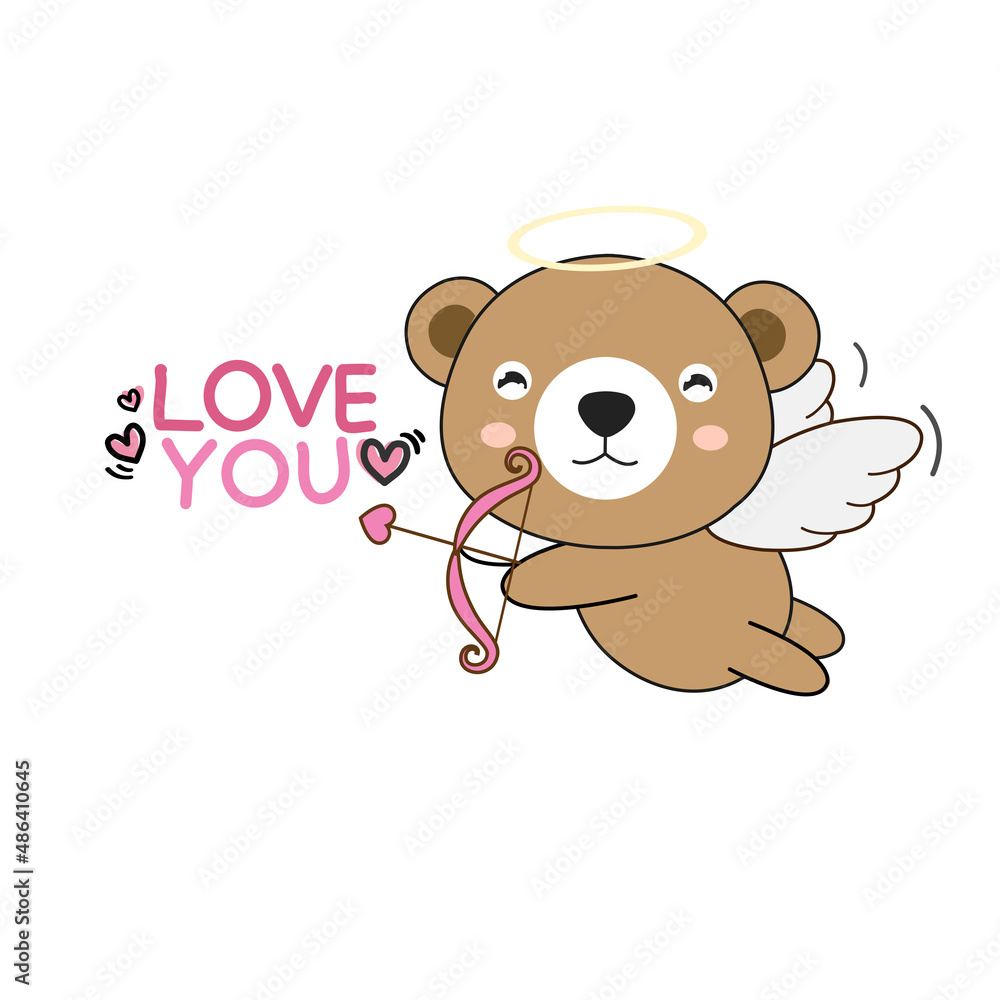 Cute bear cupid with heart bow and arrow. Cute bear cupid with heart bow and arrow.