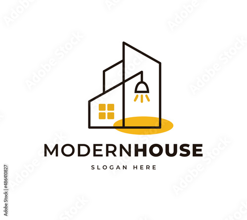Modern house lightbulb electricity interior vector logo design