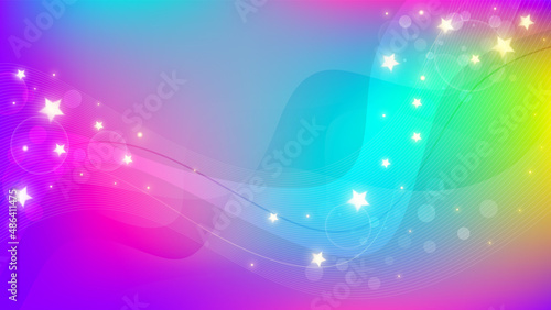 Fantasy rainbow background. Wavy sky with stars. Vector abstract illustration