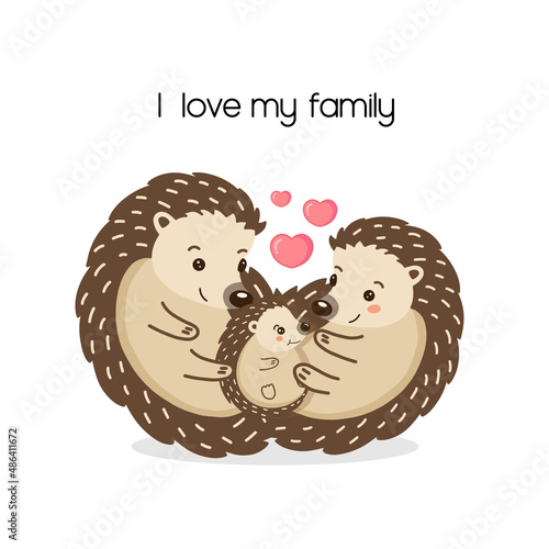 Illustration of the cute hedgehogs family