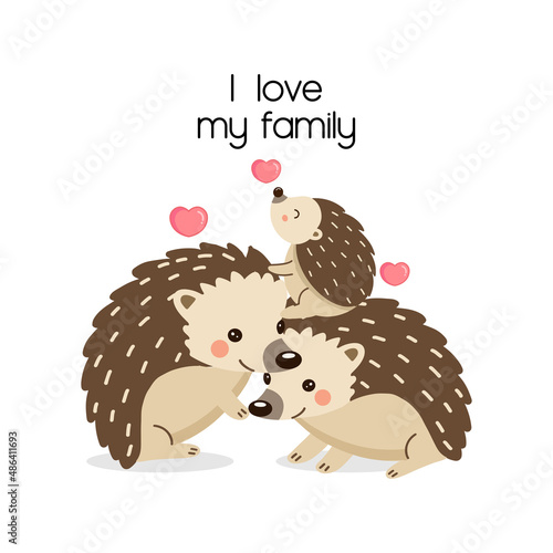 Illustration of the cute hedgehogs family