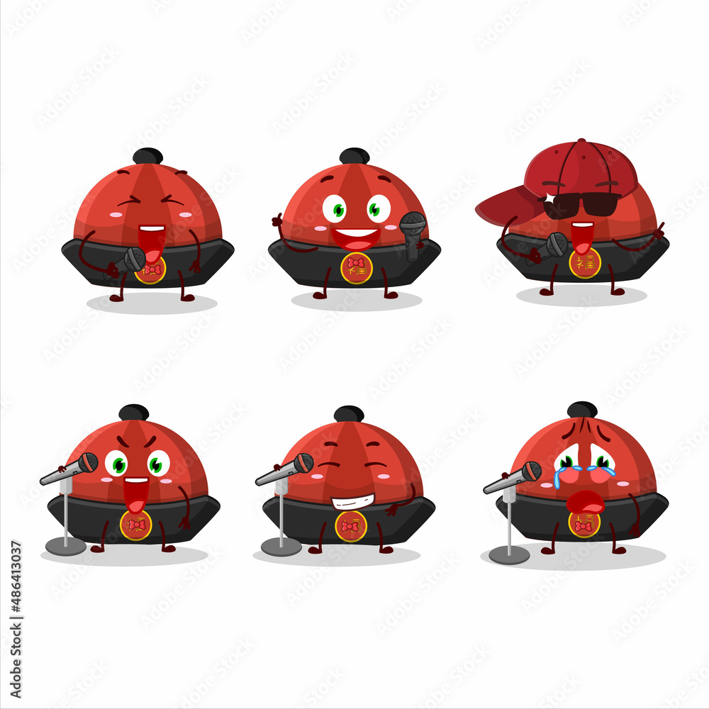 A Cute Cartoon design concept of red chinese traditional hat singing a famous song A Cute Cartoon design concept of red chinese traditional hat singing a famous song