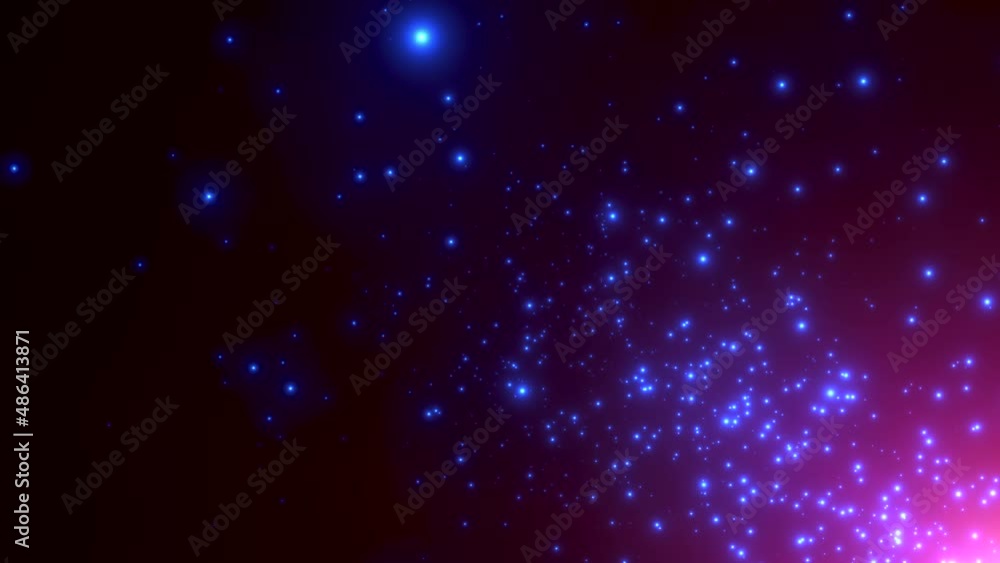 Fly small blue particles and stars on dark background, abstract cinematic and holiday style Fly small blue particles and stars on dark background, abstract cinematic and holiday style