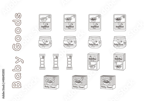 ベビーフード　セット　線画、シンプルライン