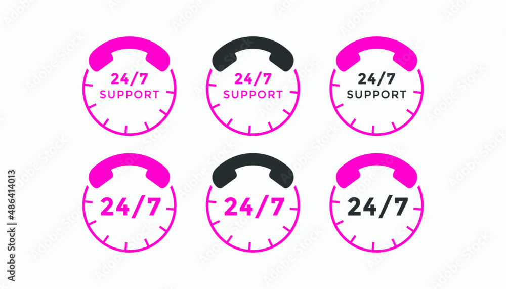 Set of 24 hours call center icon vector | 24 7 support icon sign button | call center symbol icon template
Set of 24 hours call center icon vector | 24 7 support icon sign button | call center symbol icon template