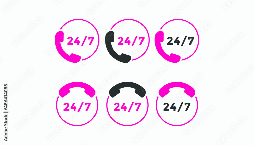 Set of 24 hours call center icon vector | 24 7 support icon sign button | call center symbol icon template
Set of 24 hours call center icon vector | 24 7 support icon sign button | call center symbol icon template