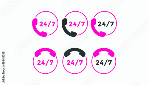 Set of 24 hours call center icon vector | 24 7 support icon sign button | call center symbol icon template 