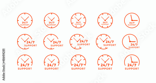 Set of 24 hours call center icon vector | 24 7 support icon sign button | call center symbol icon template
