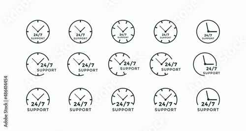 Set of 24 hours call center icon vector | 24 7 support icon sign button | call center symbol icon template
