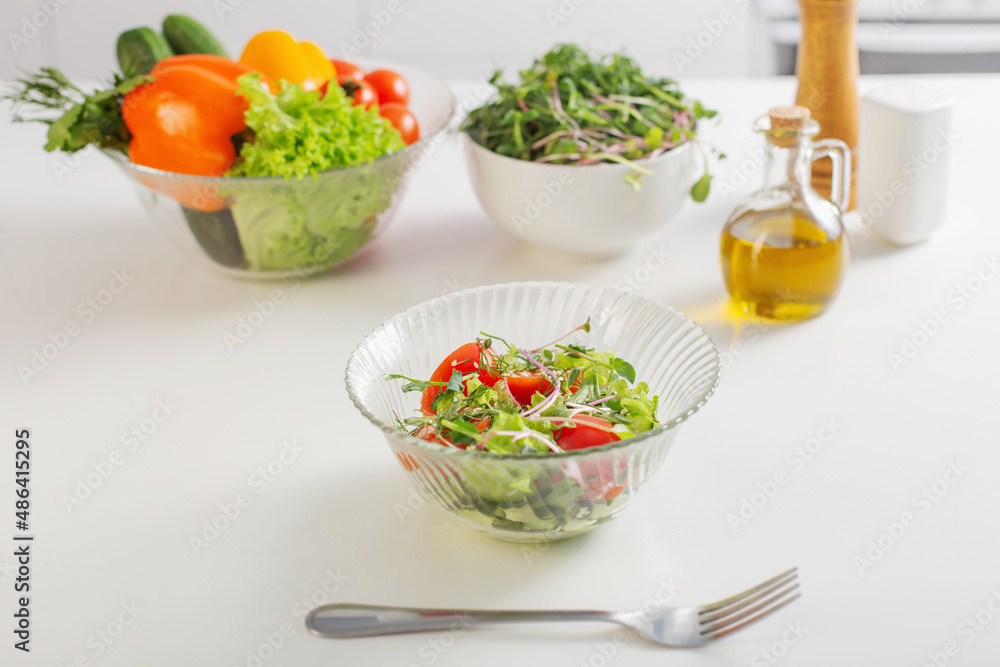 healthy vegetarian salad on white table healthy vegetarian salad on white table
