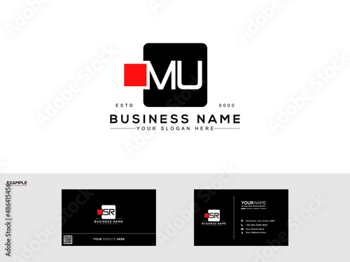 Creative Square MU Logo, Alphabet Letter Mu Logo icon with business card design for all kind of use