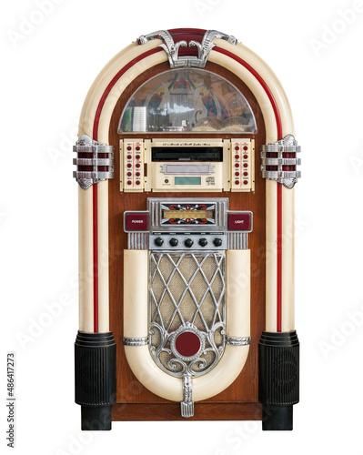 Retro juke box radio isolated on white background photo