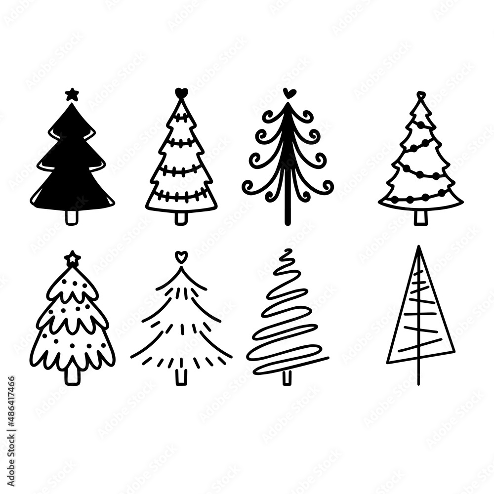 Obraz premium silhouette tree, christmas tree icon illustration isolated design