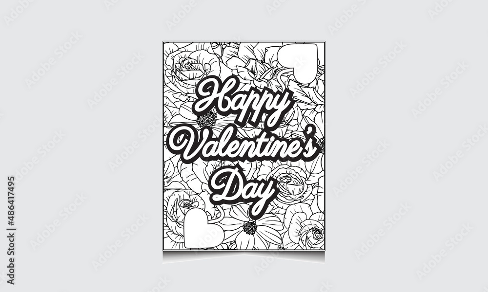 Valentine Day Coloring page. Happy Valentine Dey. 14 Fedruary.