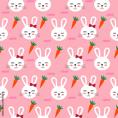 Cute funny rabbits character seamless pattern. Vector hand drawn cartoon kawaii character illustration icon.