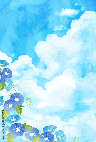 青空と入道雲と朝顔の暑中見舞いのベクターイラスト背景 Stock Vector Adobe Stock 青空と入道雲と朝顔の暑中見舞いのベクターイラスト背景 Stock Vector Adobe Stock