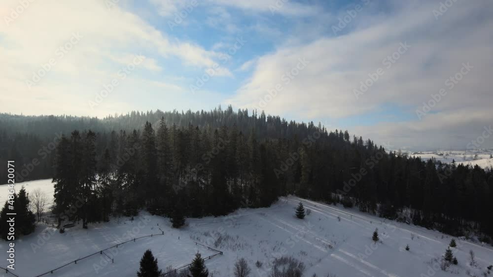 Ski Resort Slopes on Snowy Mountain in Ukraine - Aerial View Ski Resort Slopes on Snowy Mountain in Ukraine - Aerial View