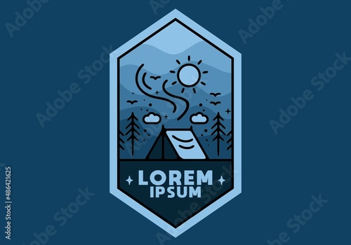 Colorful tent camping line art illustration badge