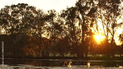 Sunrise in rural area country side edge of river beautiful morning