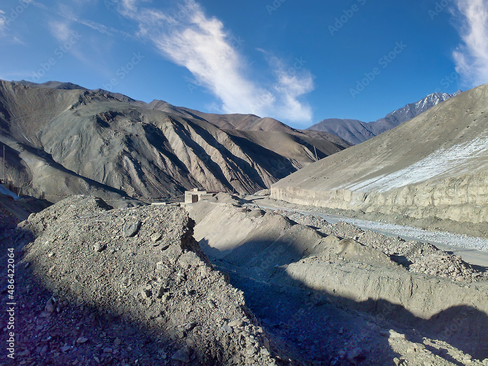 Beautiful Scenic landscape along the hilly terrain of Ladakh, India