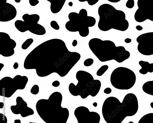 Cow black and white seamless pattern. Dalmatian print. Animalistic abstract pattern. Vector background