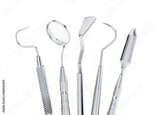 Set of dentist tools isolated on white background. 3D illustration