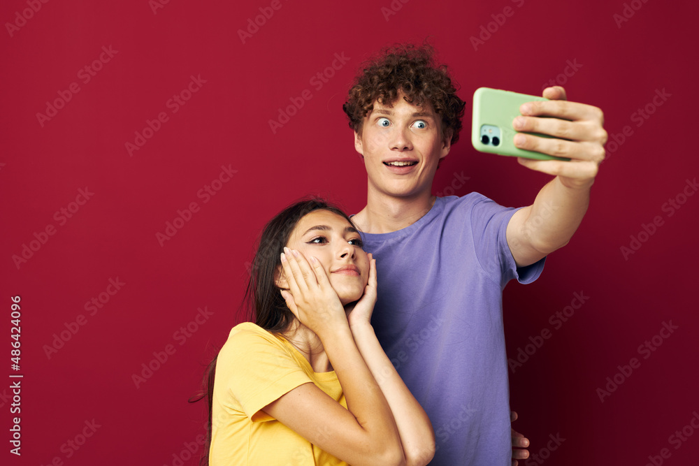 Man and woman take a selfie posing hug Lifestyle Man and woman take a selfie posing hug Lifestyle
