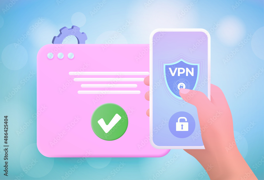 VPN Service app 3d concept. Internet Security Virtual private network (VPN) and Privacy Data Encryption Software Service. Cartoon hand holding a smartphone with vpn app VPN Service app 3d concept. Internet Security Virtual private network (VPN) and Privacy Data Encryption Software Service. Cartoon hand holding a smartphone with vpn app