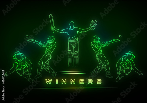 cricket player neon winner abstract art vector