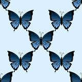 Butterfly black silhouettes seamless border pattern. Isolated in white background vector wallpaper background texture tile