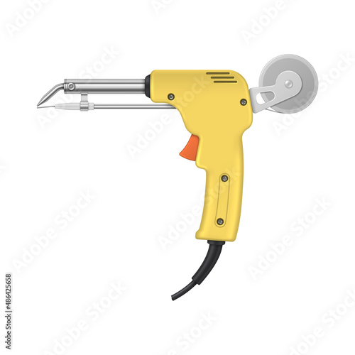 Soldering iron with tin supply. Tool for soldering electronics isolated on white background. Vector illustration.