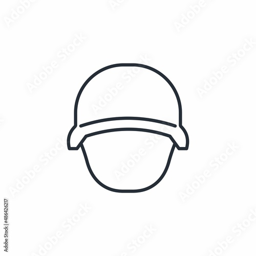 Head in a military helmet. Soldier, volunteer. Vector linear icon isolated on white background