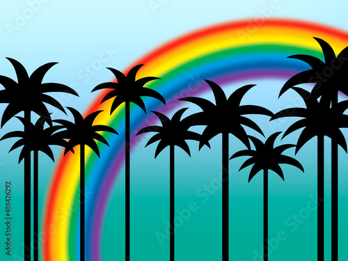 Silhouette trees with rainbow background photo