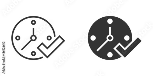 Clock check mark icon in flat style. Timer approval vector illustration on white isolated background. Confirm business concept.