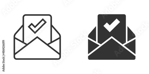 Envelope with confirmed document icon in flat style. Verify vector illustration on white isolated background. Receive business concept.