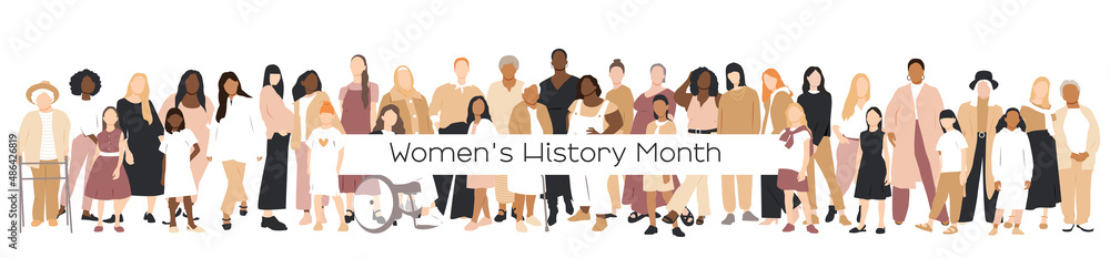Naklejka premium Women's History Month card. Flat vector illustration.
