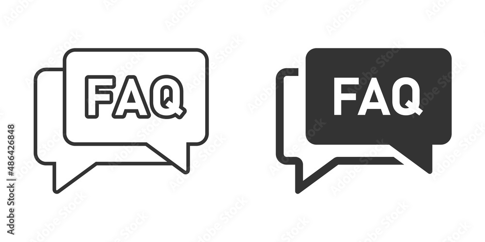 Faq speech bubble icon in flat style. Question vector illustration on white isolated background. Communication sign business concept. - obrazy, fototapety, plakaty 