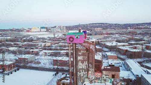 Maison Rose in Montreal (Pink House), located in Saint-Henri. This an abandoned building, and someone decided to paint the top building. photo