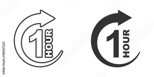 1 hour clock icon in flat style. Timer countdown vector illustration on isolated background. Time measure sign business concept.