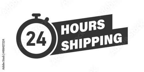 Shipping 24 hours icon in flat style. Delivery countdown vector illustration on isolated background. Quick service time sign business concept.