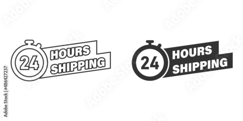Shipping 24 hours icon in flat style. Delivery countdown vector illustration on isolated background. Quick service time sign business concept.
